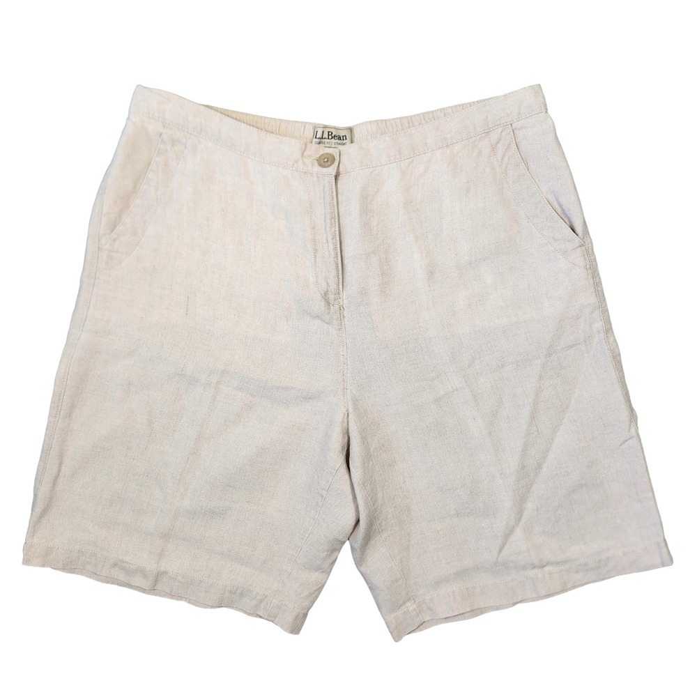 LL Bean Shorts Women 18 Linen Beige Outdoors Granola Girl Gorp Hike Urban Travel